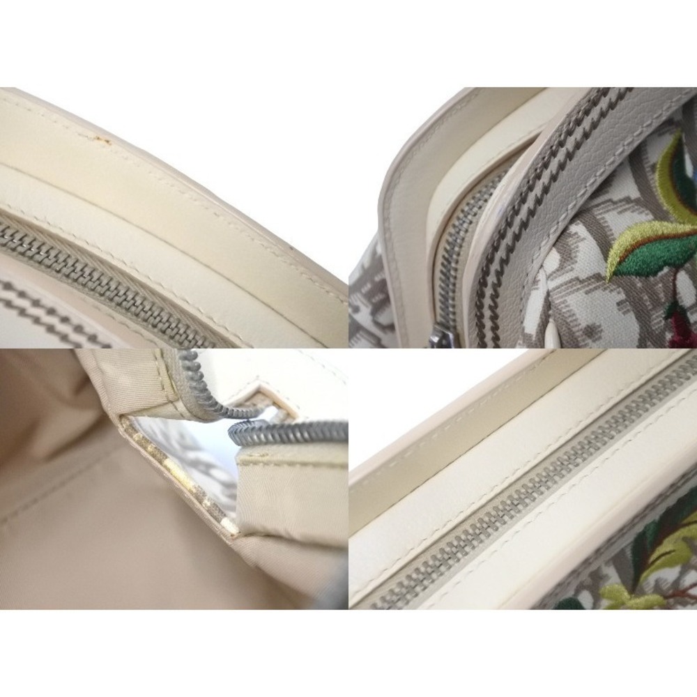 Dior Handbag Canvas Tan Flower Embroidery Trotter Christian Floral Beige - Picture 8 of 10